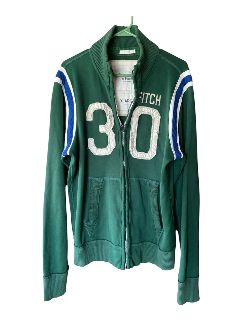 Vintage Abercrombie & Fitch NY Jacket XL Green Full Zip Muscle Fit Heavy Y2K